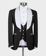 Valerio Milano 3-Piece Italian Men's Suit White Satin Collar Black Tuxedo Suit