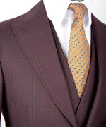 Valerio Milano 3-Piece Italian Men's Suit- Burgundy 100% Wool 3 Side Pockets Classic Suit W/ Straight Leg Trousers