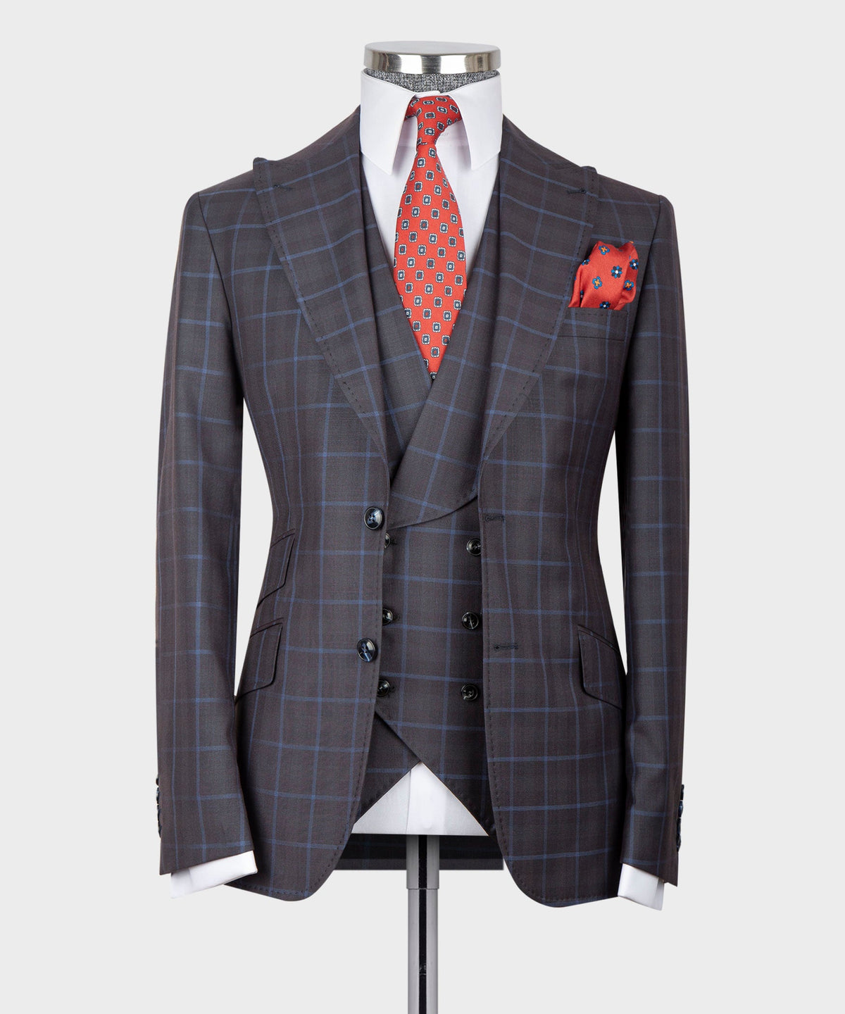 Valerio Milano 3- Piece Italian Men's Suit - 100% Wool Point Seam Classic Suit W/ Straight Leg Trousers