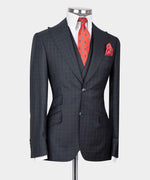 Valerio Milano 3-Piece Italian Men's SuiBlack Plaid 100% Wool Triple Classic Suit W/ Straight Leg Trousers