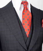 Valerio Milano 3-Piece Italian Men's SuiBlack Plaid 100% Wool Triple Classic Suit W/ Straight Leg Trousers