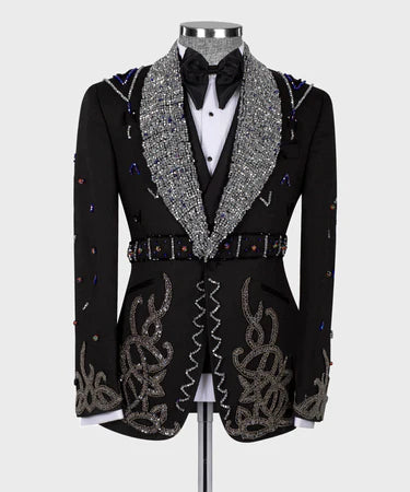 Valerio Milano Men's Black Speci̇al Tuxedo Custom Desing Classic Vest Suit W/ Pant