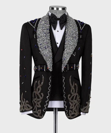 Valerio Milano Men's Black Speci̇al Tuxedo Custom Desing Classic Vest Suit W/ Pant