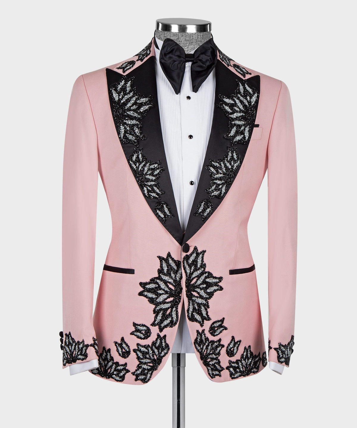 Valerio Milano Men's Gem Stone Pi̇cked Lapeled Speci̇al Pi̇nk & Black Tuxedo
