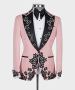 Valerio Milano Men's Gem Stone Pi̇cked Lapeled Speci̇al Pi̇nk & Black Tuxedo