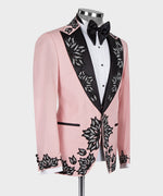 Valerio Milano Men's Gem Stone Pi̇cked Lapeled Speci̇al Pi̇nk & Black Tuxedo