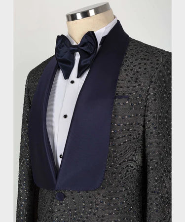 Valerio Milano Gray Navy Embossed Fabric