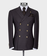 Black Plaid Six Button Gray Double Breasted Suit