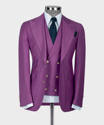 Valerio Milano 3-Piece Italian Men's Suit Fuchia 100% Wool Business Classic Vest Suit Straight Leg Trousers