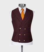 Valerio Milano 3-Piece Italian Men's Suit Burgundy 100% Wool Golden Button Business Classic Suit