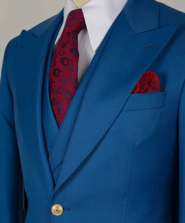 Valerio Milano 3-Piece Italian Men's SuitBlue 100%Wool Golden Button Business Triple Classic Suit