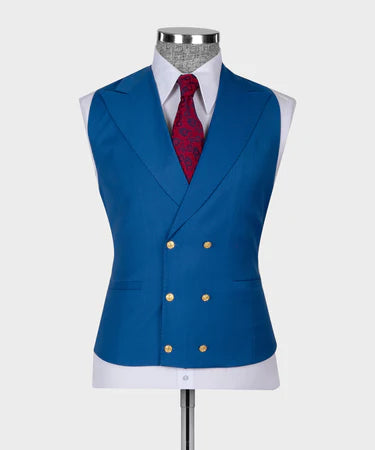 Valerio Milano 3-Piece Italian Men's SuitBlue 100%Wool Golden Button Business Triple Classic Suit