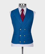 Valerio Milano 3-Piece Italian Men's SuitBlue 100%Wool Golden Button Business Triple Classic Suit