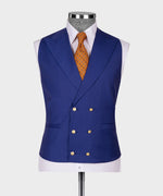 Valerio Milano 3-Piece Italian Men's SuitDark Blue 100% Wool Classic Vest Suit W/ Straight leg Trousers
