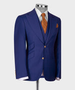 Valerio Milano 3-Piece Italian Men's SuitDark Blue 100% Wool Classic Vest Suit W/ Straight leg Trousers