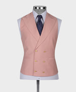 Valerio Milano 3-piece italian Men's Pink Suit 100% Wool Golden Button Vest Classic Suit
