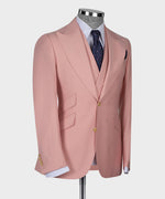 Valerio Milano 3-piece italian Men's Pink Suit 100% Wool Golden Button Vest Classic Suit