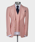 Valerio Milano 3-piece italian Men's Pink Suit 100% Wool Golden Button Vest Classic Suit