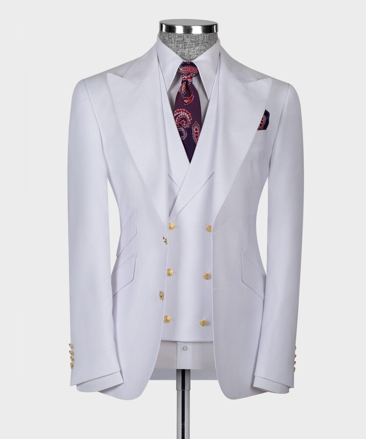 Valerio Milano 3- Piece Italian Men's Suit- White 100% Wool Business Classic Suit W/ Straight Leg Trousers