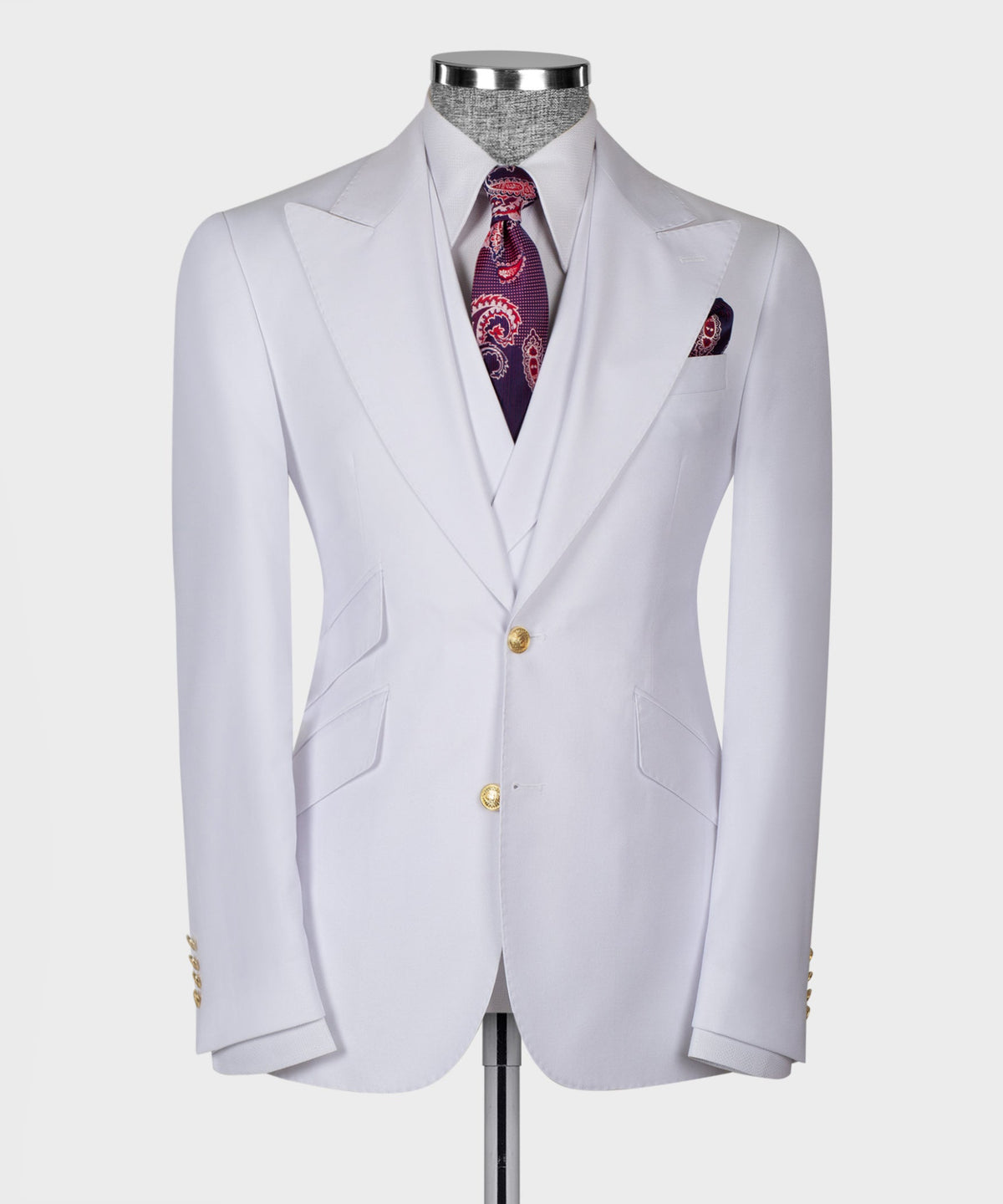 Valerio Milano 3- Piece Italian Men's Suit- White 100% Wool Business Classic Suit W/ Straight Leg Trousers