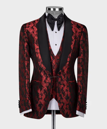 Valerio MilanoBlack Double Lapeled Red Tuxedo Suit