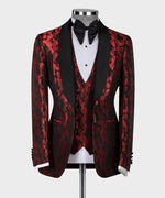 Valerio MilanoBlack Double Lapeled Red Tuxedo Suit