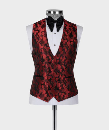 Valerio MilanoBlack Double Lapeled Red Tuxedo Suit