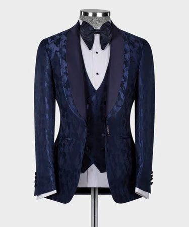 Valerio Milano 3-Piece Italian Men's Suit Double Lapeled Navy Tuxedo Suit