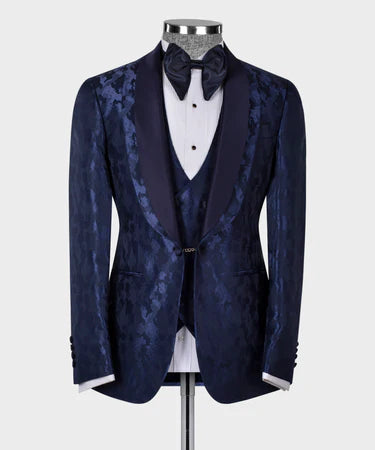 Valerio Milano 3-Piece Italian Men's Suit Double Lapeled Navy Tuxedo Suit