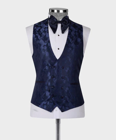 Valerio Milano 3-Piece Italian Men's Suit Double Lapeled Navy Tuxedo Suit