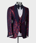 Valerio Milano Dark Blue Double Lapeled Burgundy Tuxedo Suit