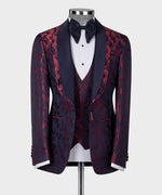 Valerio Milano Dark Blue Double Lapeled Burgundy Tuxedo Suit