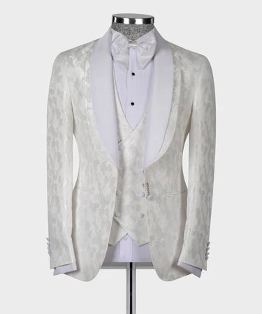 Valerio Milano Double Lapeled White Tuxedo Suit