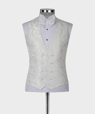 Valerio Milano Double Lapeled White Tuxedo Suit