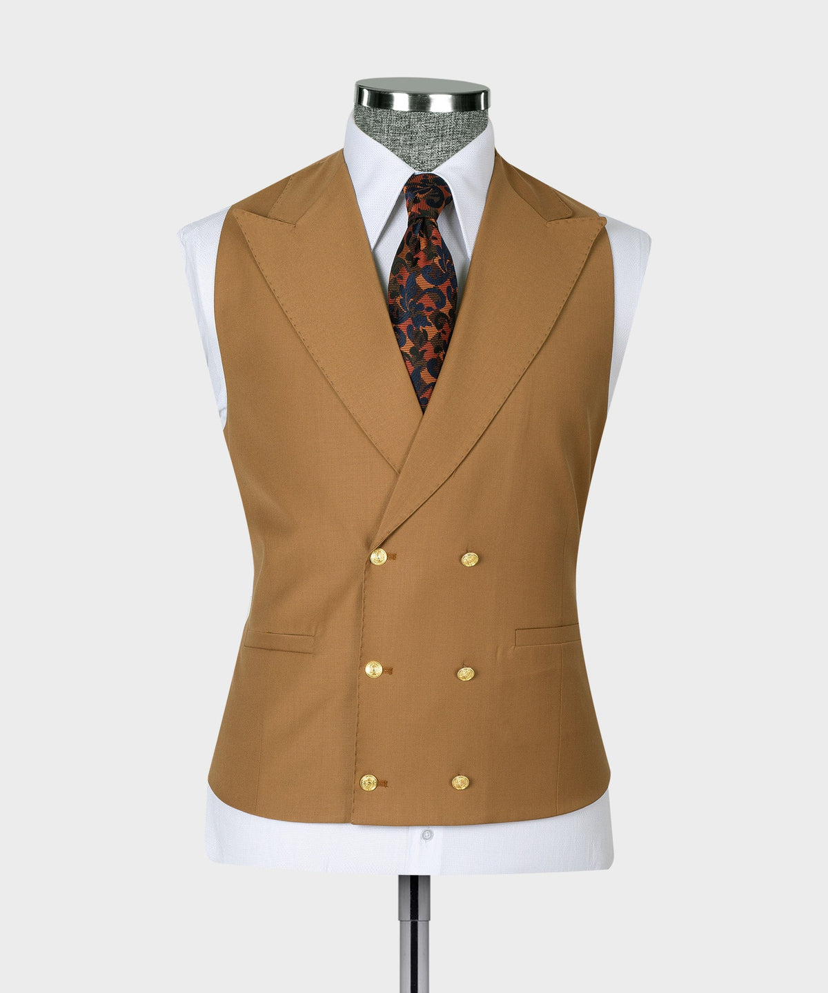 Valerio Milano 3-Piece Italian Men's Suit -Light Brown Golden Button 100% Wool Classic Vest Suit