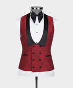 Valerio Milano 3-Piece Italian Tuxedos Suit Red Embossed Fabric