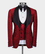 Valerio Milano 3-Piece Italian Tuxedos Suit Red Embossed Fabric