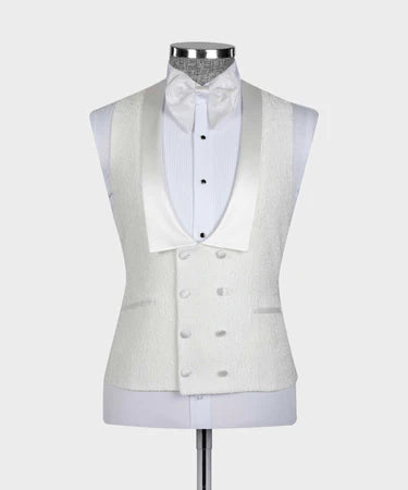 Valerio Milano 3-Piece Italian Men's Tuxedos Suit White Embossed Fabric