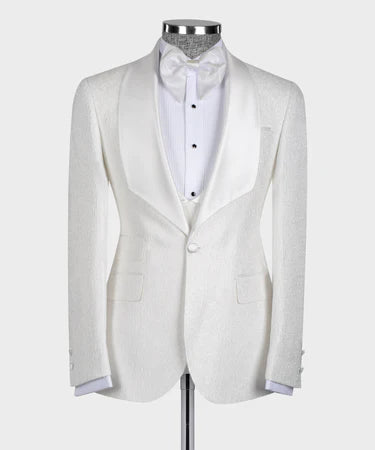 Valerio Milano 3-Piece Italian Men's Tuxedos Suit White Embossed Fabric