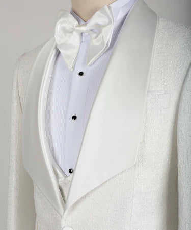 Valerio Milano 3-Piece Italian Men's Tuxedos Suit White Embossed Fabric