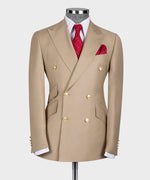 Gold Brown Six Button Double Breasted Suit For Men's