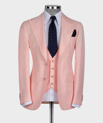 Valerio Milano 3- Piece Italian Men's Suit- Pink 100% Wool Vest Classic Suit W/ Straight Leg Trousers