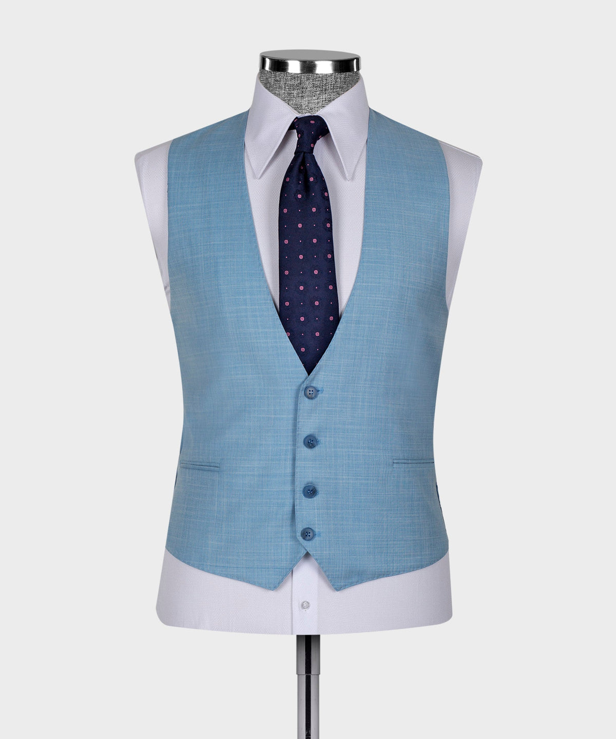 Valerio Milano 3-Piece Italian Men'sSuit- Blue 100% Wool Front 2 Button Vest Classic Suit W/ Straight Leg Trousers
