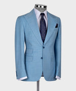 Valerio Milano 3-Piece Italian Men'sSuit- Blue 100% Wool Front 2 Button Vest Classic Suit W/ Straight Leg Trousers