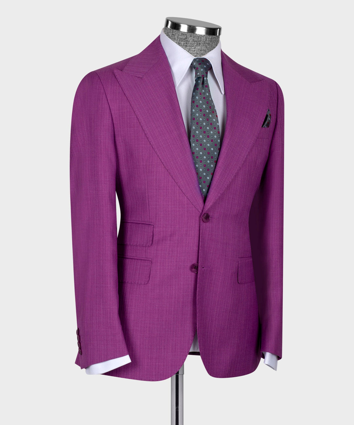 Valerio Milano 3- Piece Italian Men's Suit- Purple 100% Wool Dot Stitching Vest Classic Suit Straight Leg Trousers