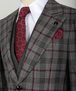 Valerio Milano 3-Piece Italian Men's Suit Gray & Red 100% Wool 3 Side Pockets Triple Classic Suit Straight Leg Trousers