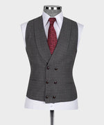 Valerio Milano 3-Piece Italian Men's Suit Gray & Red 100% Wool 3 Side Pockets Triple Classic Suit Straight Leg Trousers
