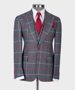 Valerio Milano 3-Piece Italian Men's Suit Gray Dot Seam 3 Side Pockets Triple Classic Suit Suit W/ Straight Leg Trousers