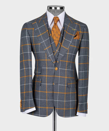 Valerio Milano 3-Piece Italian Men's Suit Gray 100% Wool Front 2 Button Triple Classic Vest Suit W/ Straight Leg Trousers