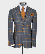 Valerio Milano 3-Piece Italian Men's Suit Gray 100% Wool Front 2 Button Triple Classic Vest Suit W/ Straight Leg Trousers